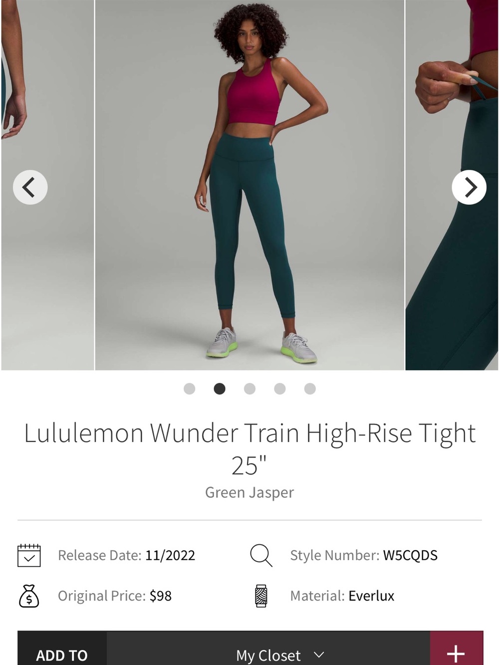 Lululemon wunder train Hr tight 25in green jasper size 10